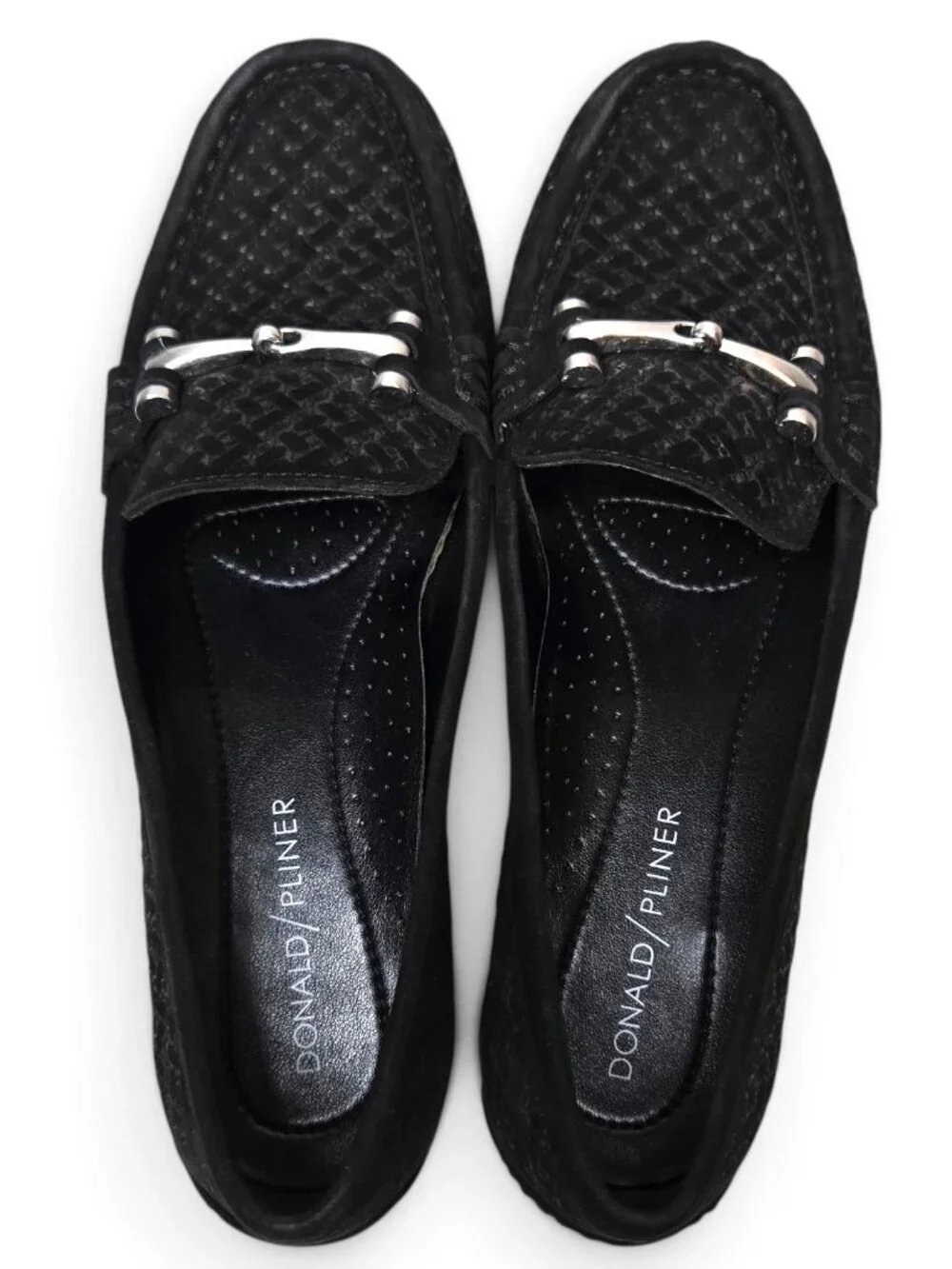 Donald J Pliner Filo Suede Loafers Womens Black Woven Suede Brushed Horsebit 6M
